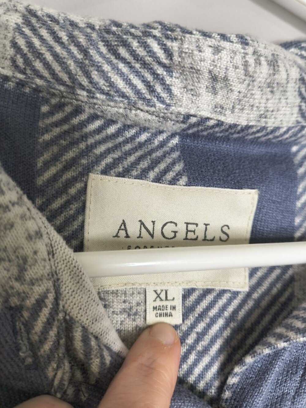 Angels Forever Young Women's Size XL Blue And Gray Plaid SOFT Long Sleeve Button - Picture 7 of 13